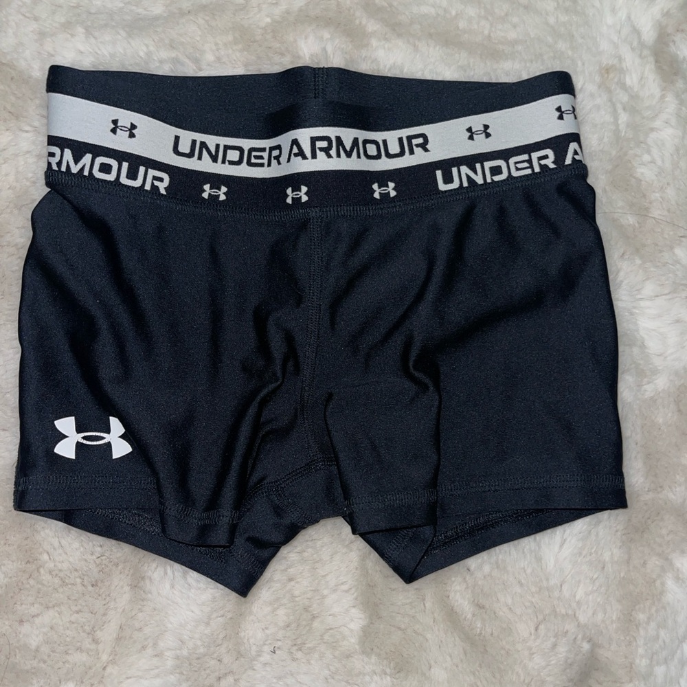 Under Armour Girls Black tights White Waistband Sz YMD